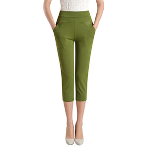 Women's Seven-point Pants High-waisted Elastic Casual Pants