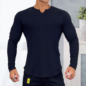 Sport-T-shirt met V-hals en lange mouwen