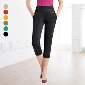 Women's Seven-point Pants High-waisted Elastic Casual Pants